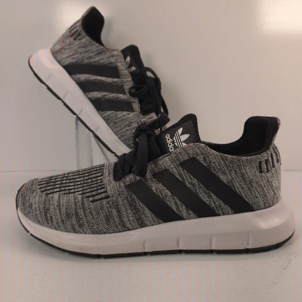 Adidas Swift Run J Kids Sneakers Grey Black White Knit Running Shoes CQ2711